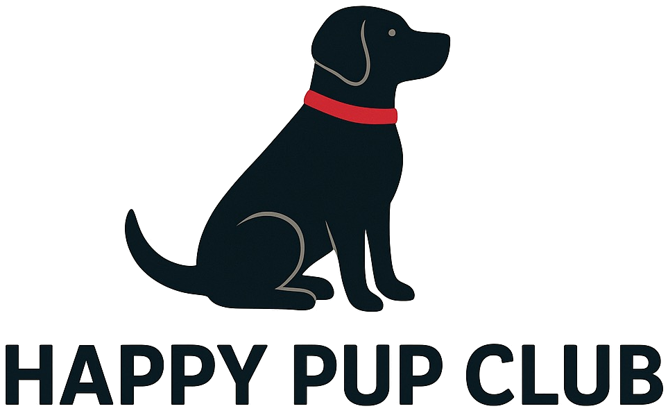 Happy Pup Club logo: a black dog with a red collar